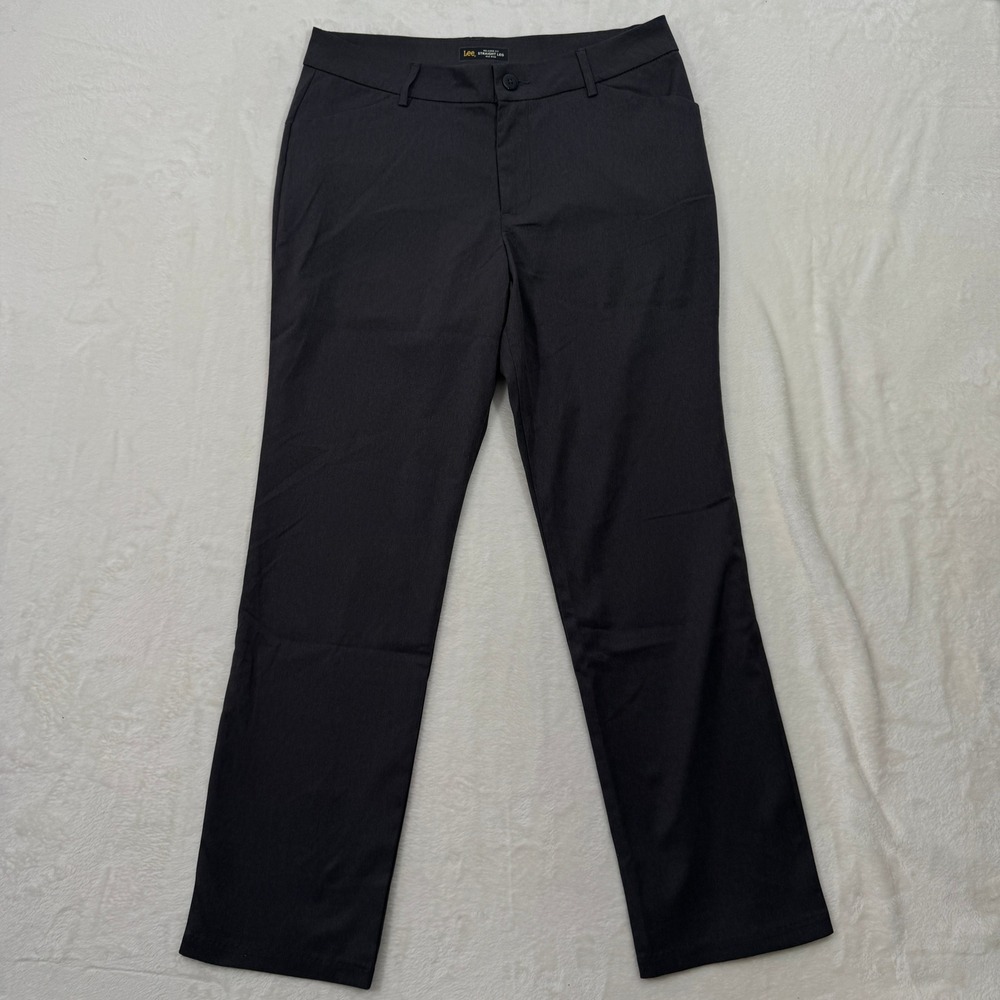 Lee Pants Womens 14 Charcoal Relaxed Fit Straight Leg Mid Rise Wrinkle Free Work